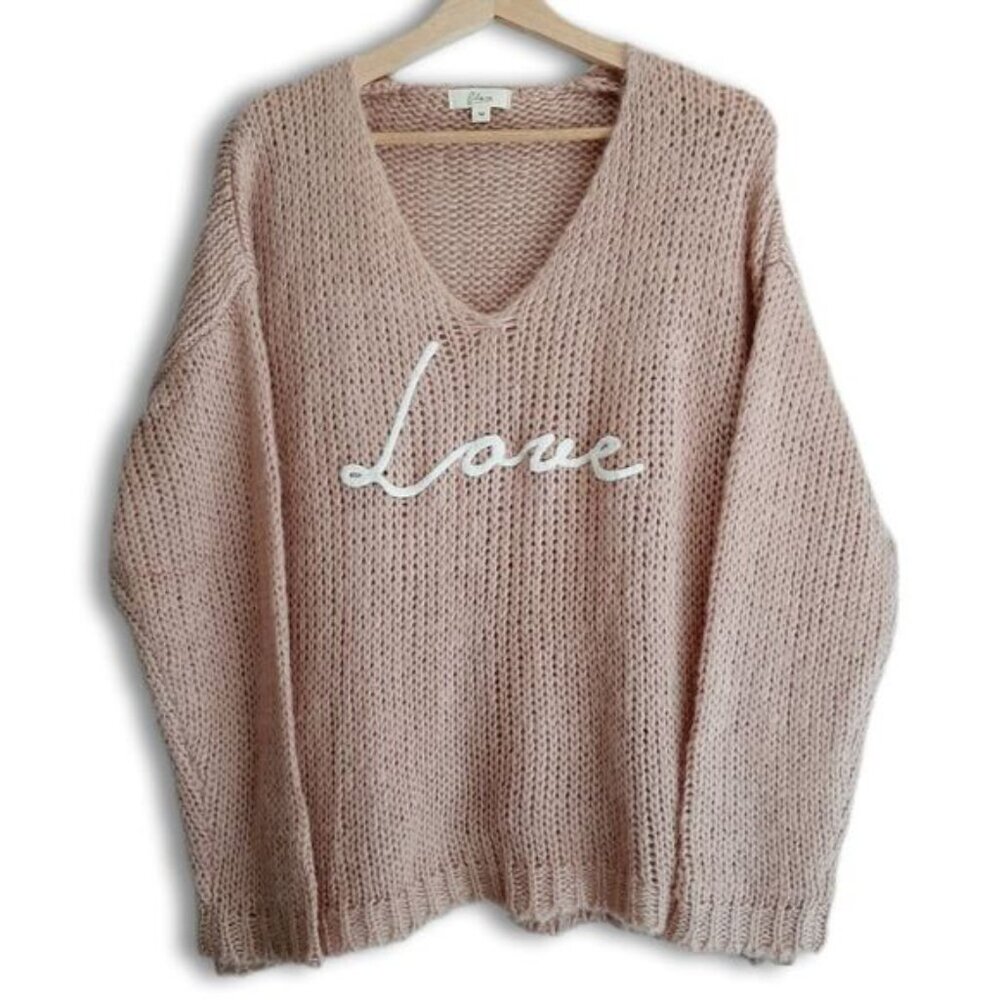 ELAN "Love" V-neck Pullover Knit Sweater Top Light Pink Sz M